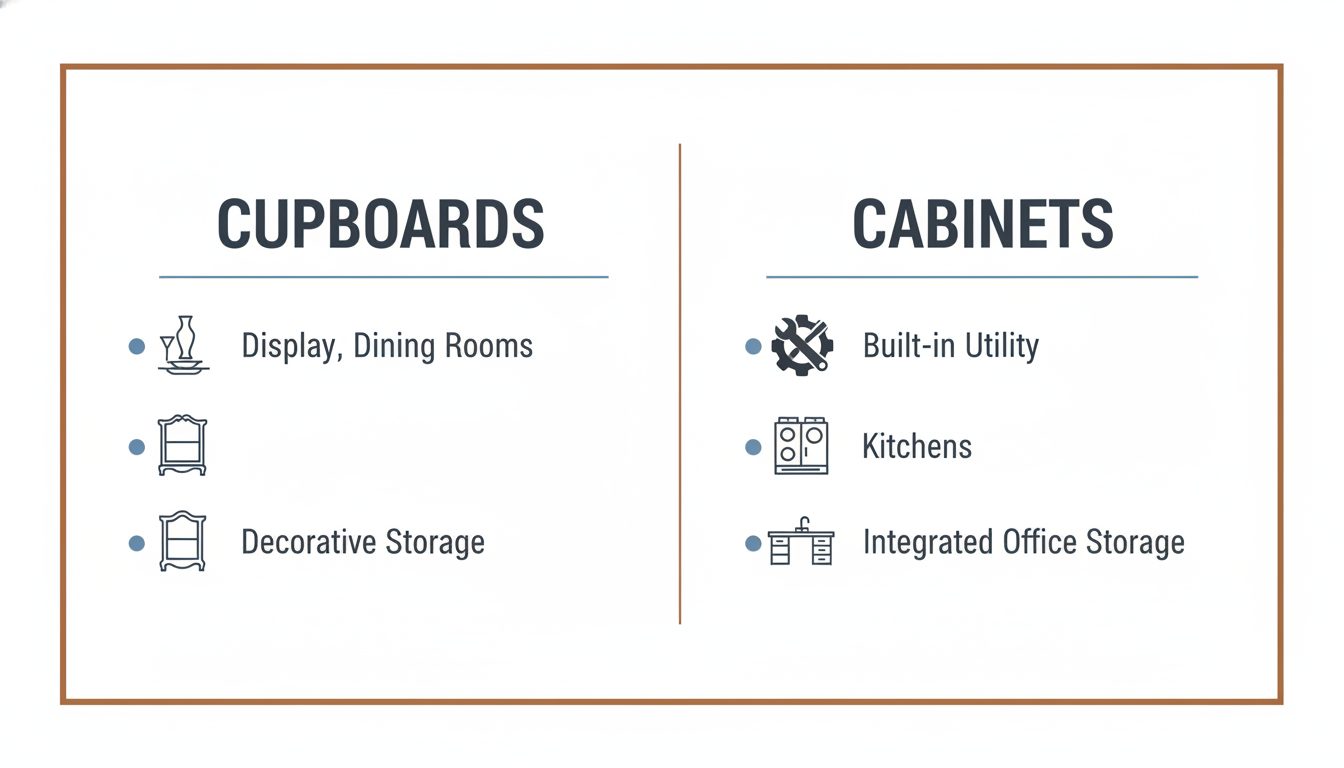 cupboards vs cabinets comparison chart