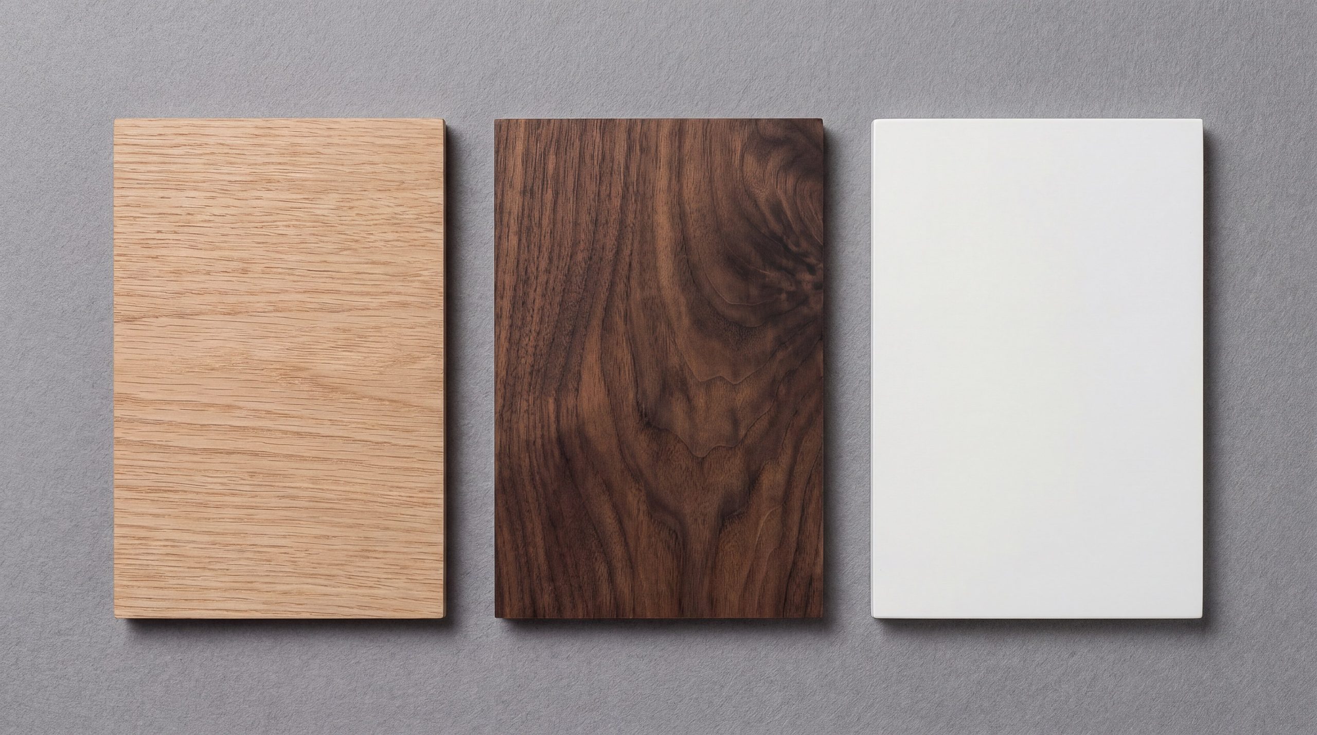 Material Samples Comparison Oak Walnut and MDF