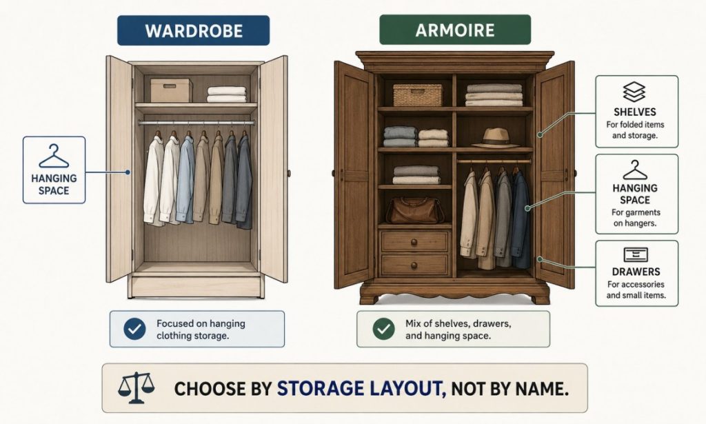 wardrobe and armoire storage layout