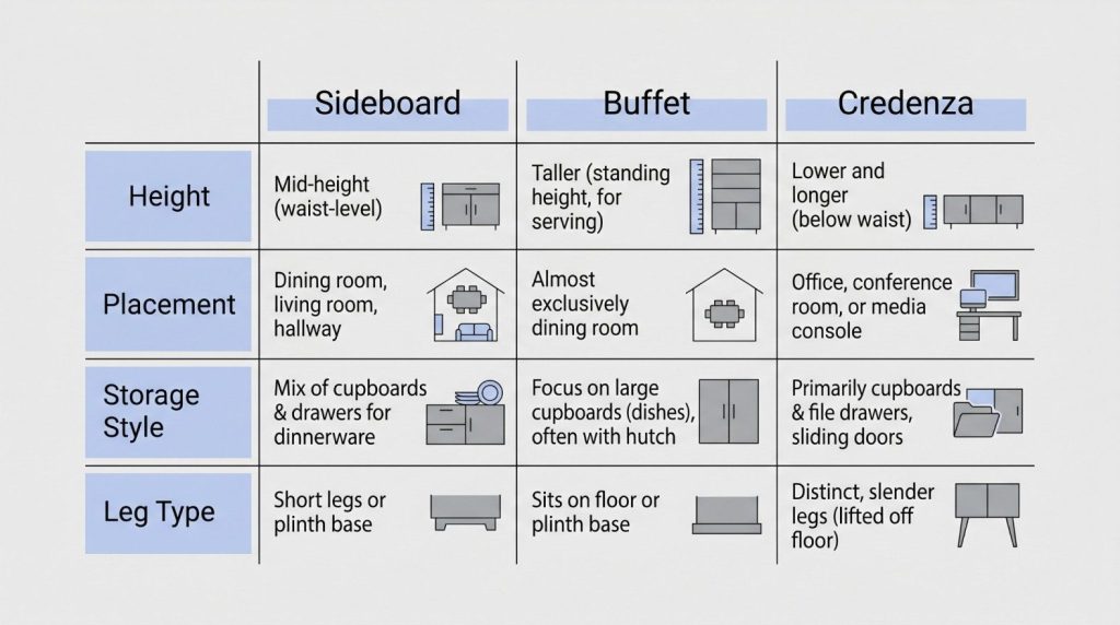 sideboard vs buffet vs credenza